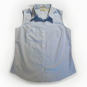 Eddie Bauer 100% Cotton Wrinkle Resistant Sleeveless Collared Blue Shirt sz M